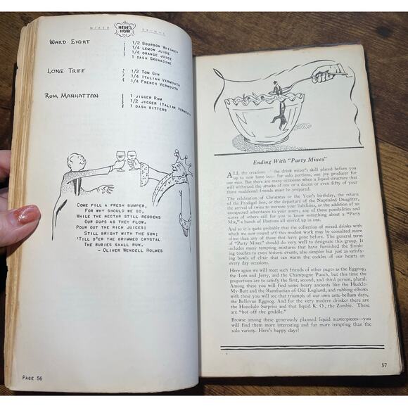 VINTAGE 1941 HERE'S HOW COCKTAILS Wooden Recipe Book Barware Whitfield W Cover - Picture 7 of 11